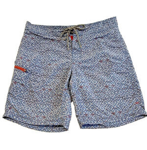 TOAD & CO Blue Red Cetacean Swim Trunks Mens Size 32 Nylon Board Shorts